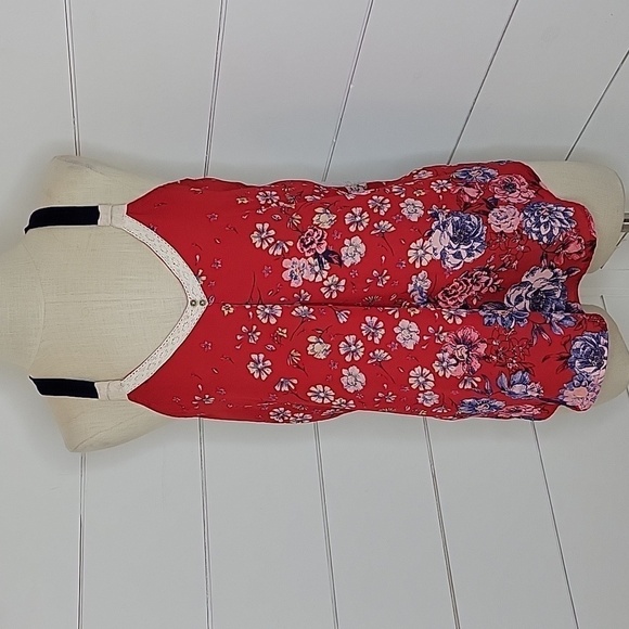 Xhilaration small (?) Red blue & grey flowy tank top - Picture 1 of 5